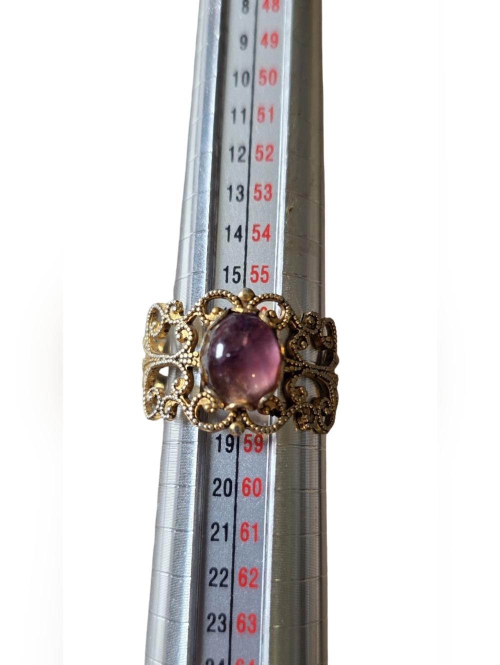 Vintage Rare Faceted Amethyst Glass and Sterling Victorian Adjustable Ring